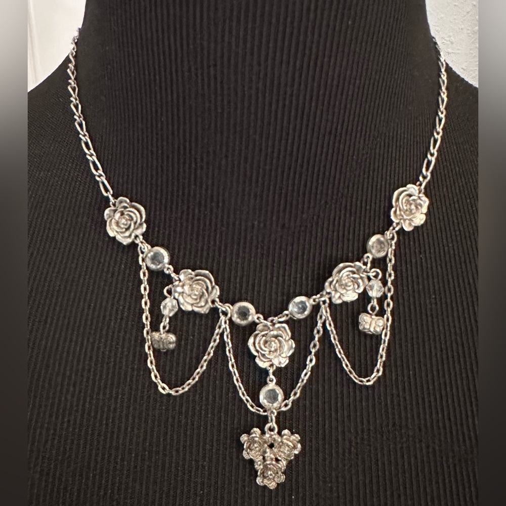 Vintage Bezel Crystal Rhinestone
Chandelier Necklace Choker 18"